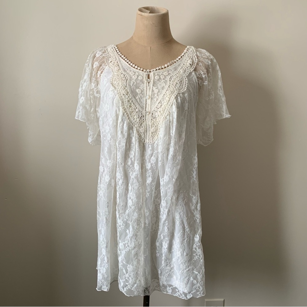 Romantic Vintage White Lace Dress Cottage-core